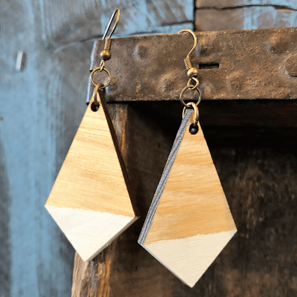 Diamond-Shaped Wood Earrings - Artisan Find Backyard Silversmiths