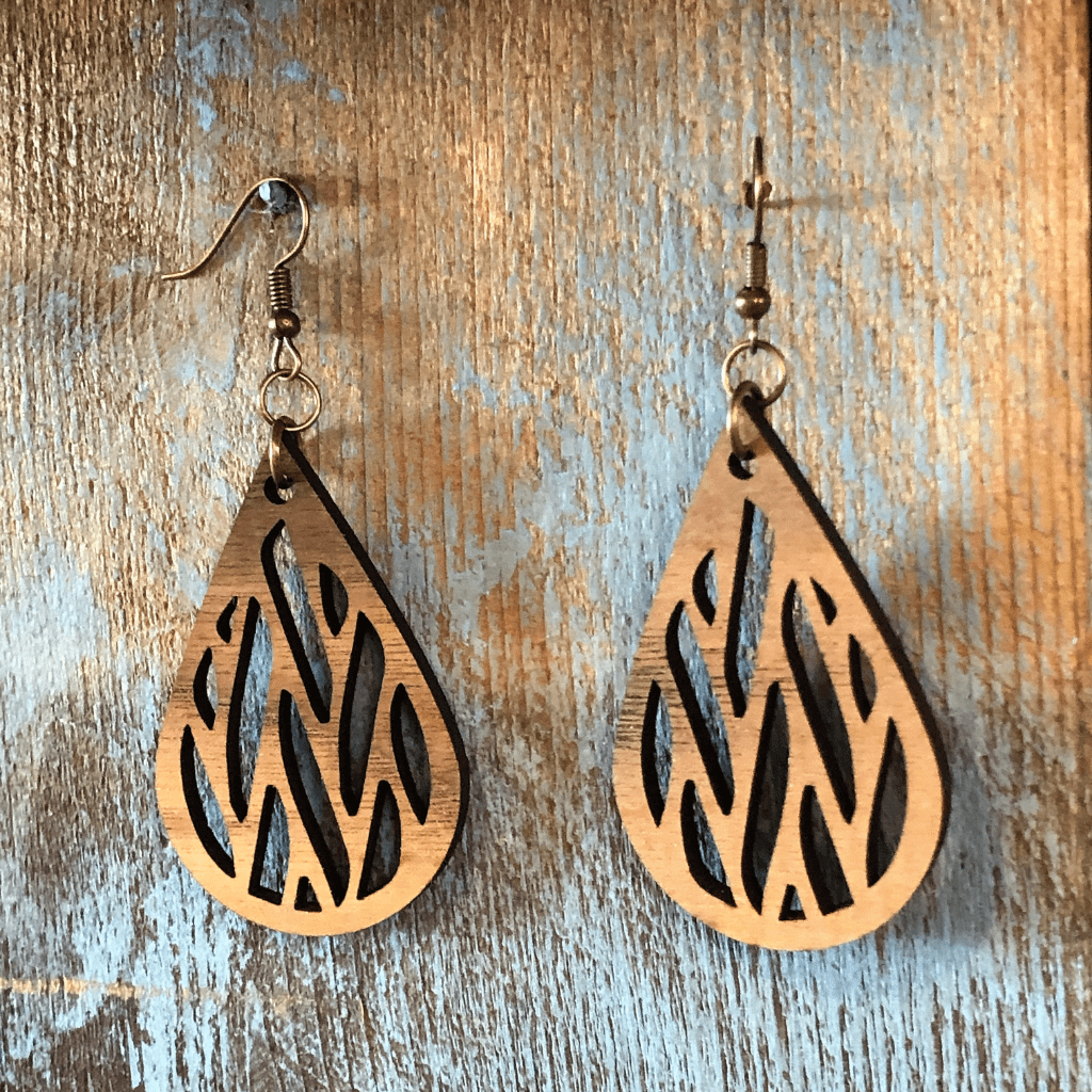 Laser Cut Large Teardrop Wood Earrings - Artisan Find Backyard Silversmiths